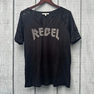 Express One Eleven Whimsigoth Black Rebel Lace Sleeve V Neck T Top Womens Medium